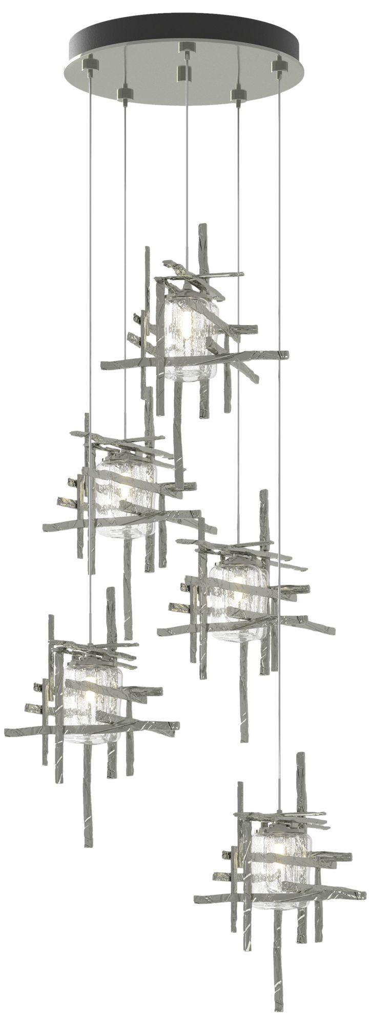 Tura 27.3" Wide 5-Light Sterling Standard Pendant With Seeded Glass Sh