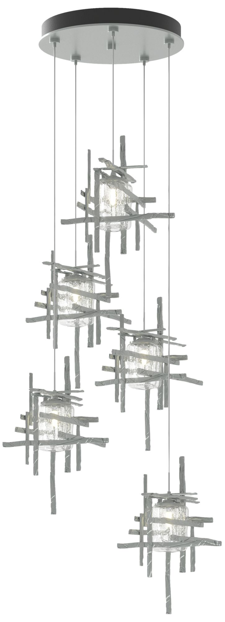 Tura 27.3" Wide 5-Light Vintage Platinum Standard Pendant w/ Seeded Sh