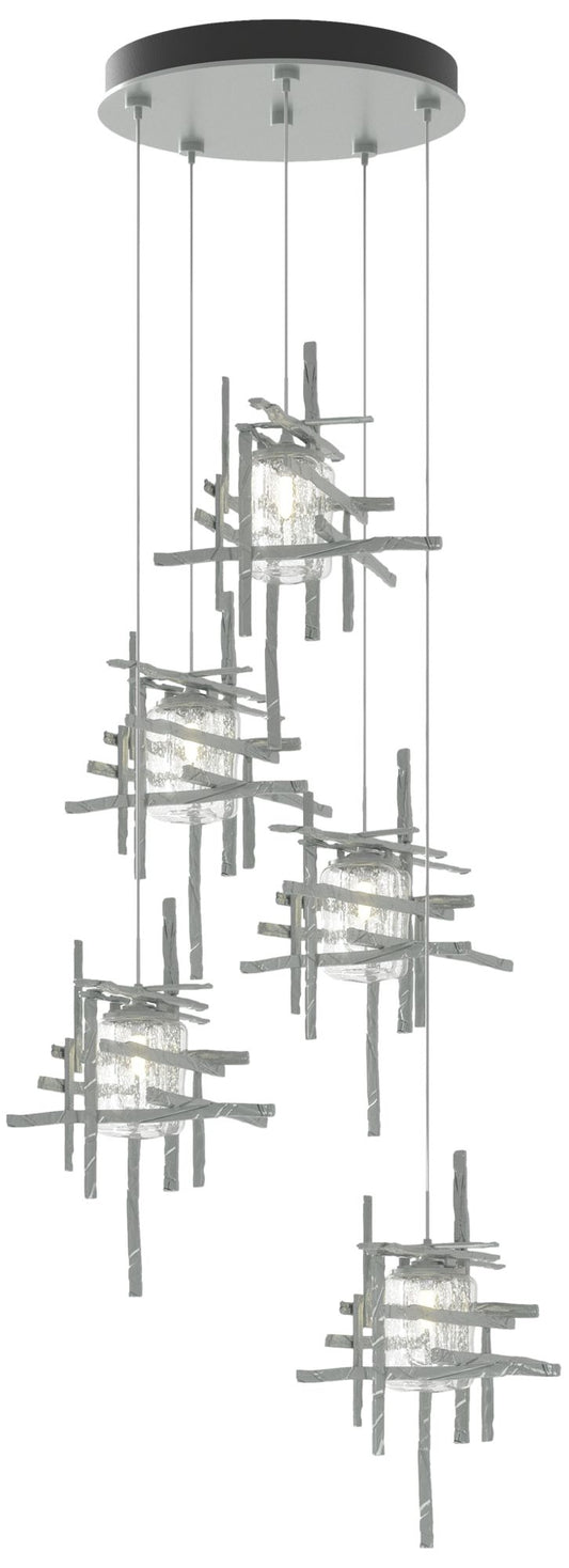 Tura 27.3" Wide 5-Light Vintage Platinum Standard Pendant w/ Seeded Sh