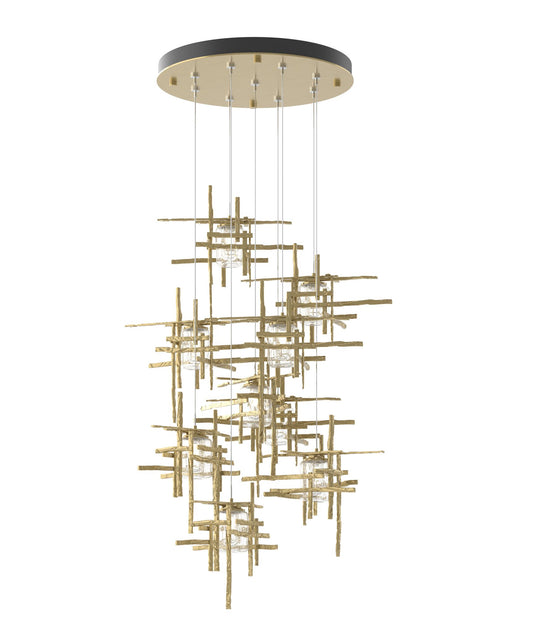 Tura 29.6"W 9-Light Round Brass Standard Pendant w/ Seeded Glass Shade