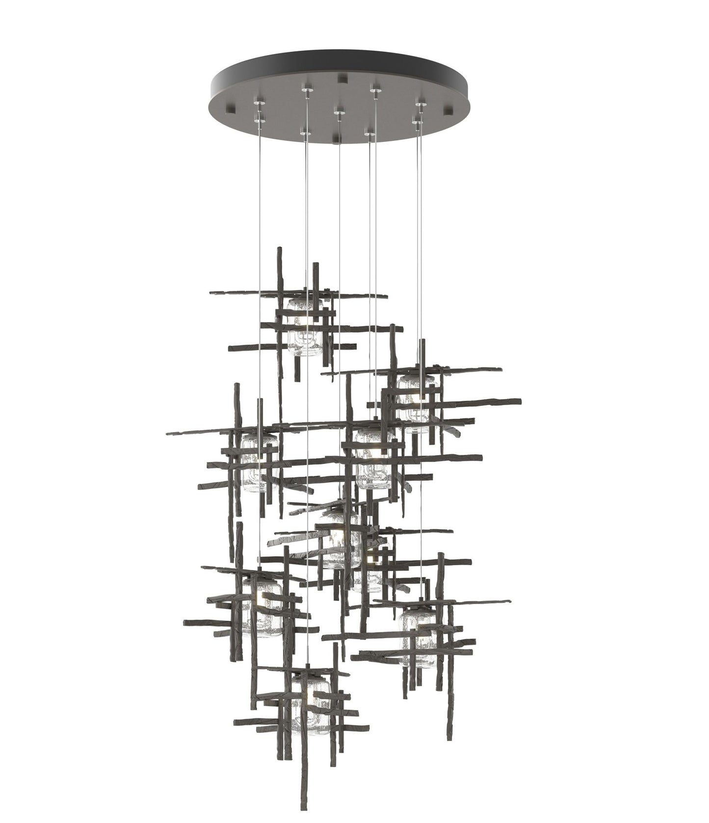 Tura 29.6"W 9-Light Round Dark Smoke Standard Pendant w/ Seeded Glass