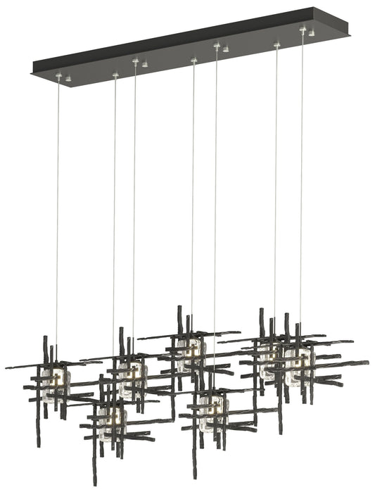 Tura 53.6"W 7-Light Rectangular Black Standard Pendant w/ Seeded Shade