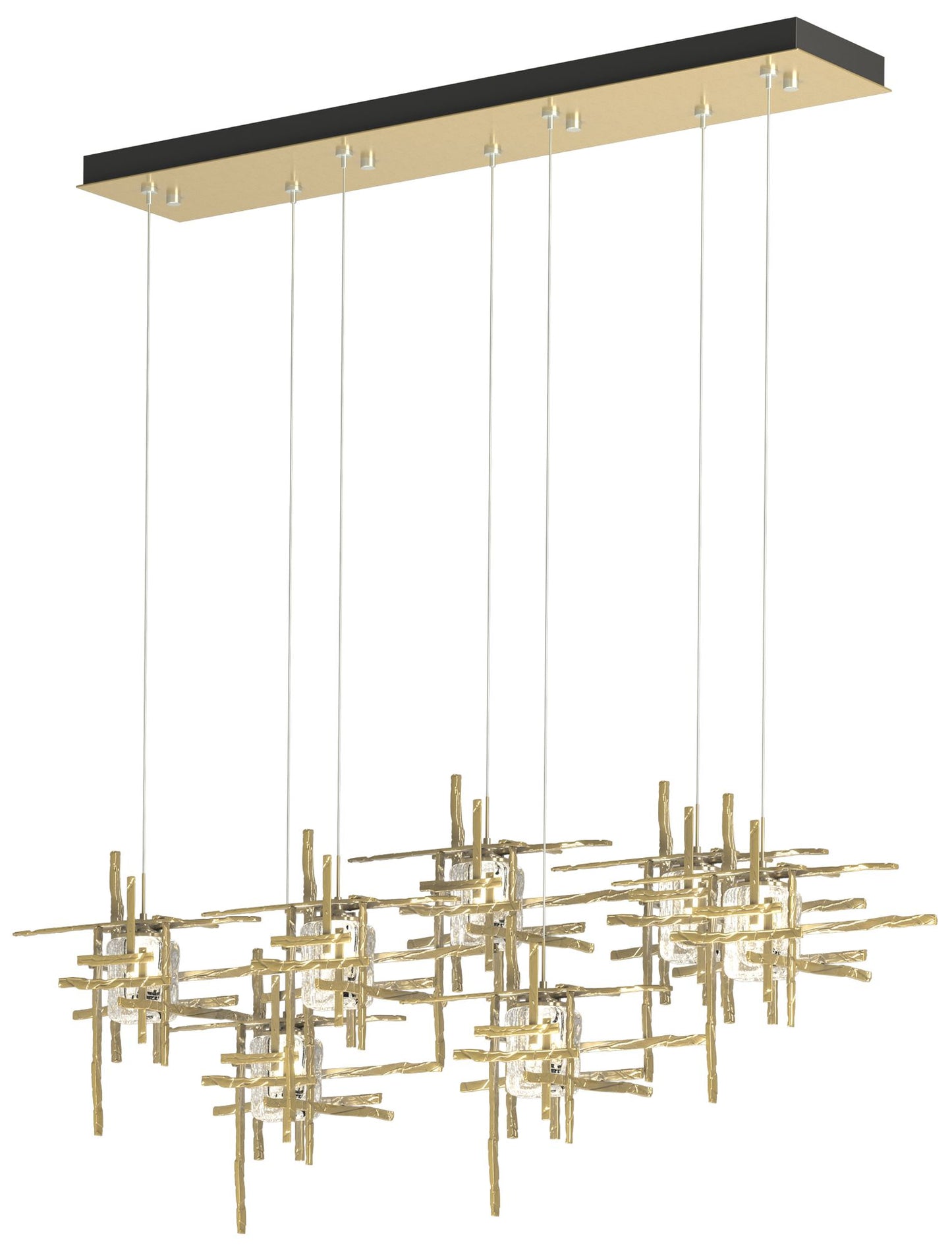 Tura 53.6"W 7-Light Rectangular Brass Standard Pendant w/ Seeded Shade