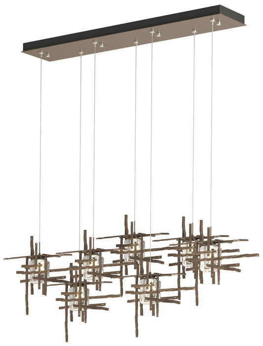 Tura 53.6"W 7-Light Rectangular Bronze Standard Pendant w/ Seeded Shad