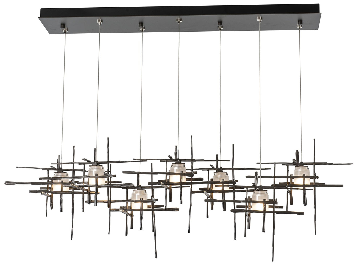 Tura 7-Light  53.6" Rectangular Dark Smoke Long Pendant with Frosted G