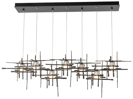 Tura 7-Light  53.6" Rectangular Dark Smoke Long Pendant with Frosted G