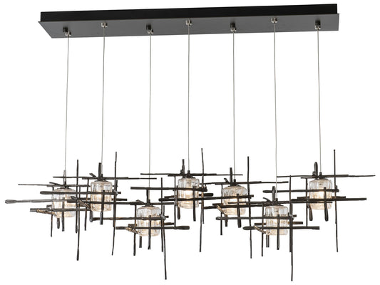 Tura 7-Light 53.6" Rectangular Smoke Long Pendant with Seeded Clear Gl