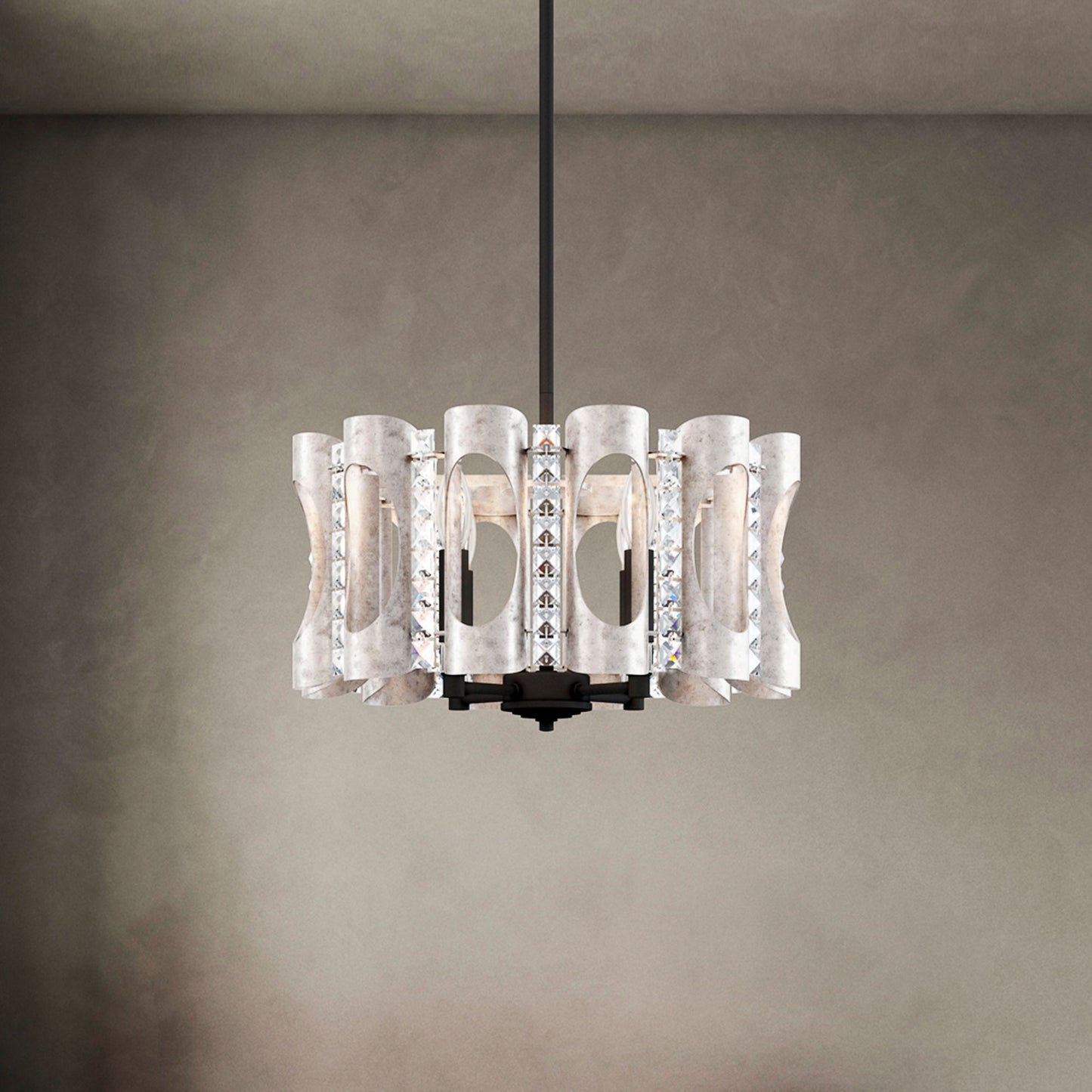 Twilight 8.5"H x 18"W 4-Light Crystal Pendant in Antique Silver