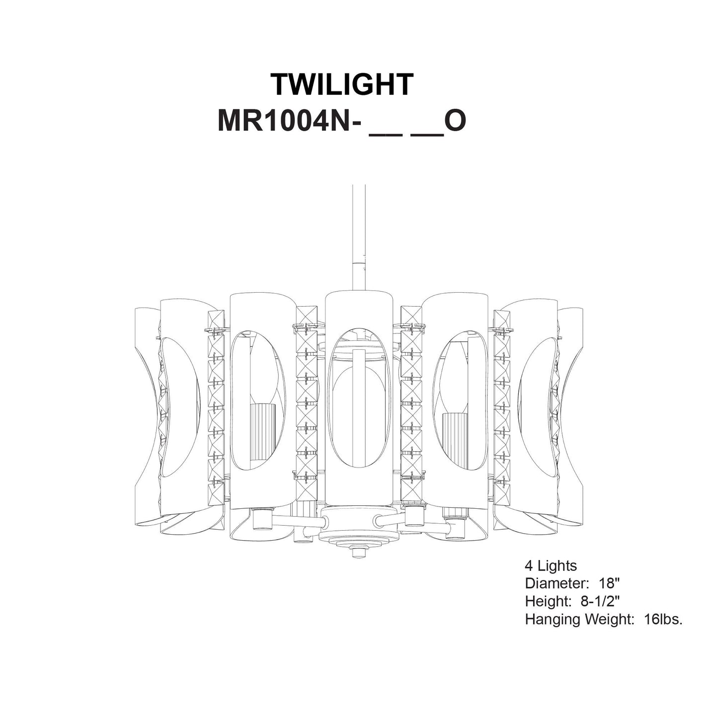 Twilight 8.5"H x 18"W 4-Light Crystal Pendant in Black