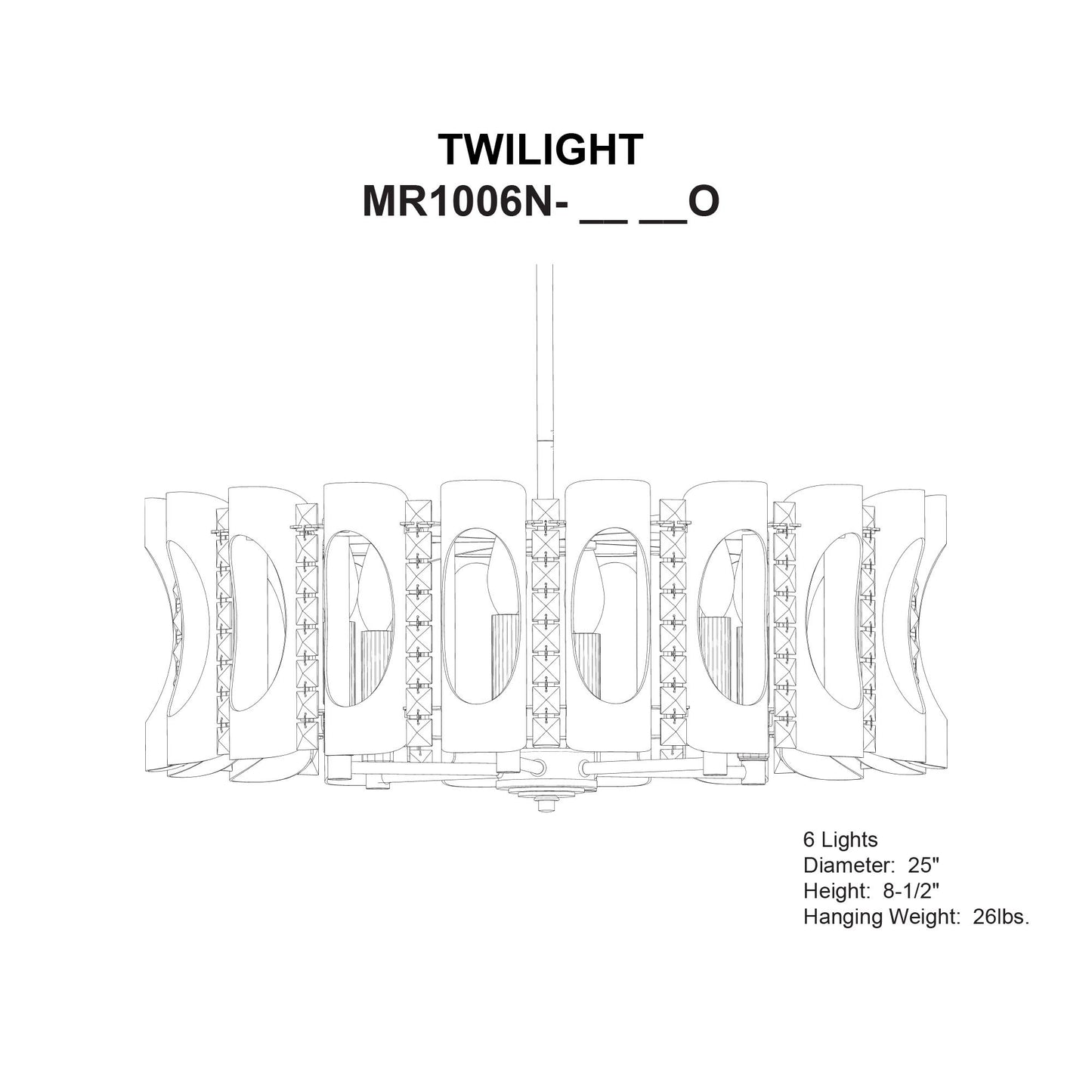 Twilight 8.5"H x 25"W 6-Light Crystal Chandelier in Black