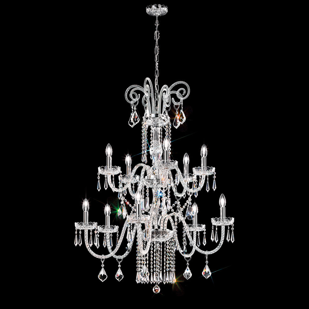 Two Tier Blown Glass Chandelier With Crystals