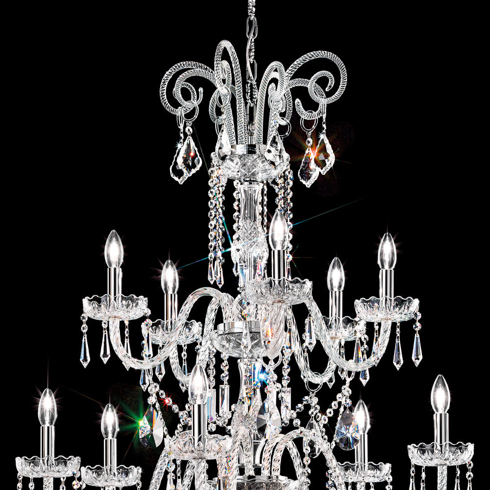 Two Tier Blown Glass Chandelier With Crystals