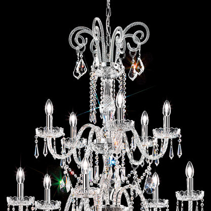 Two Tier Blown Glass Chandelier With Crystals