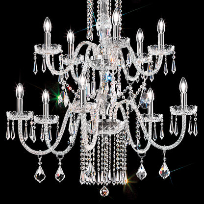 Two Tier Blown Glass Chandelier With Crystals