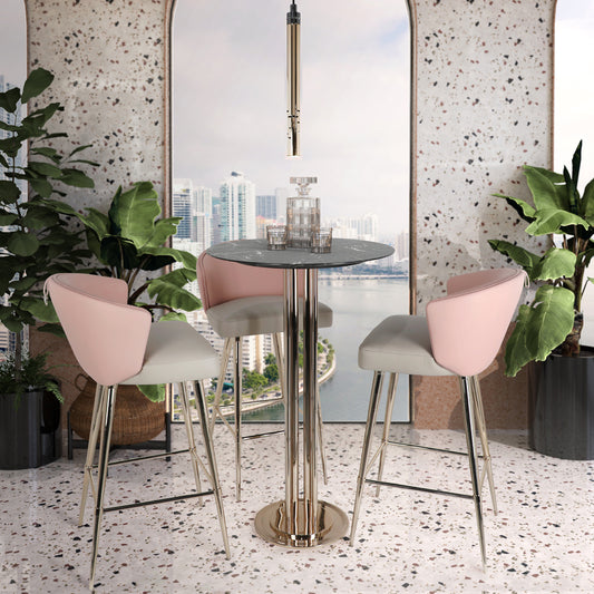 Two-Tone Leather Bar Stool And Table Set