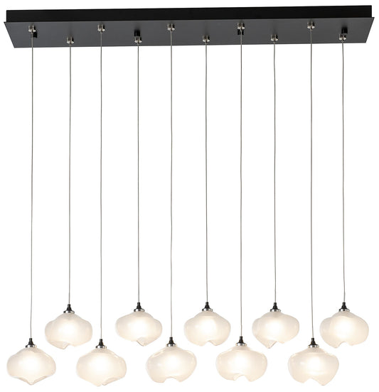 Ume 10-Light Rectangular Pendant - Black - Frosted Glass - Standard Height