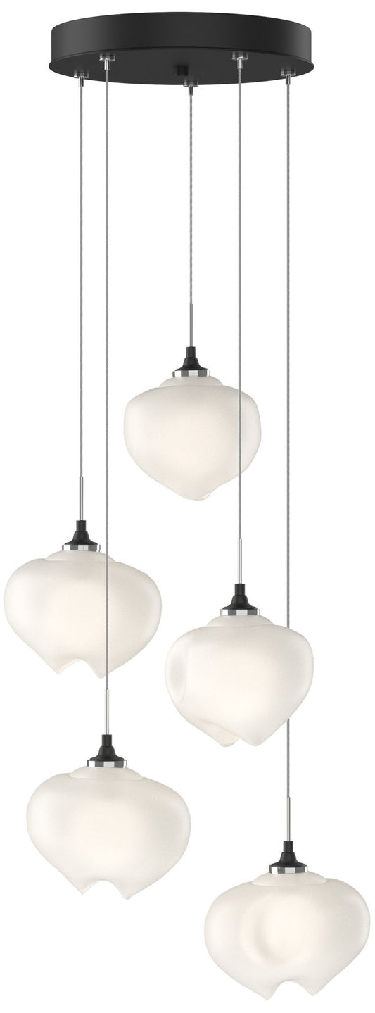 Ume 16.6" Wide 5-Light Black Pendant With Frosted Glass Shade