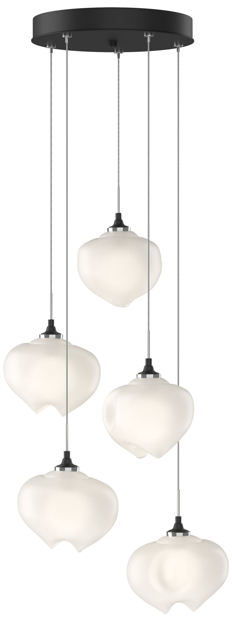 Ume 16.6" Wide 5-Light Black Standard Pendant With Frosted Glass Shade