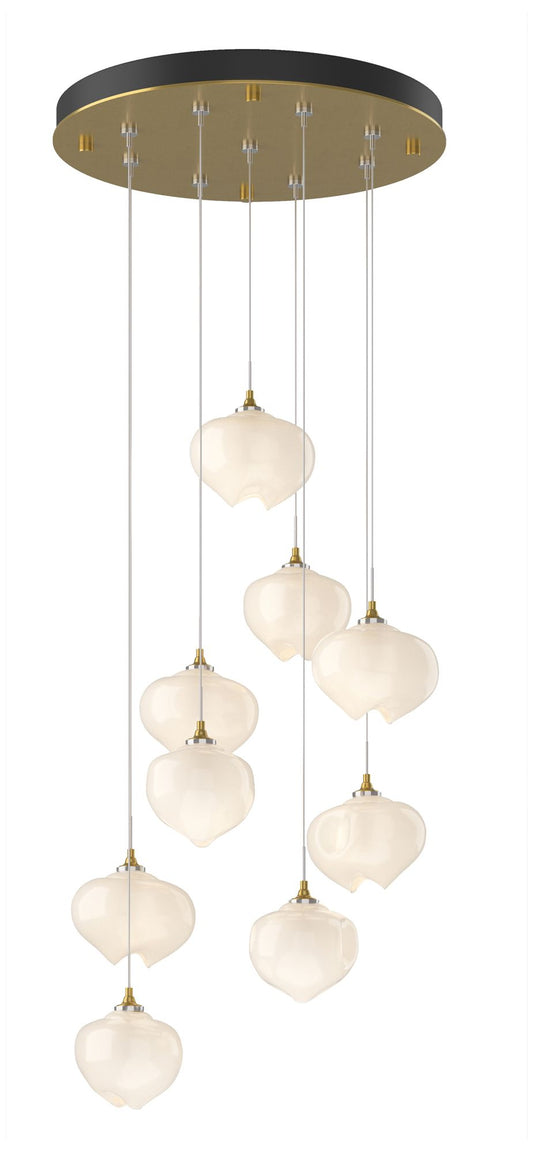 Ume 20.5"W 9-Light Round Brass Standard Pendant w/ Frosted Glass Shade