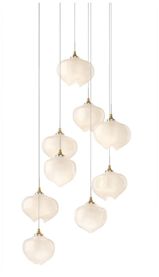 Ume 20.5"W 9-Light Round Modern Brass Long Pendant w/ Frosted Glass Sh