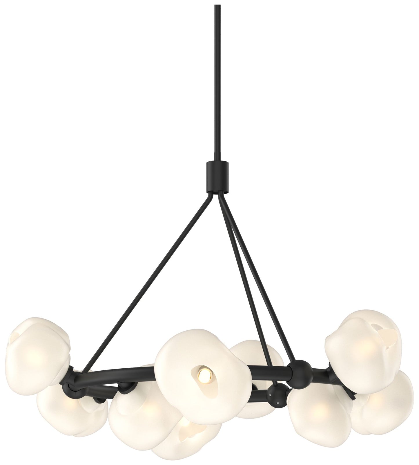 Ume 32" Wide 9-Light Black Ring Pendant With Frosted Glass Shade