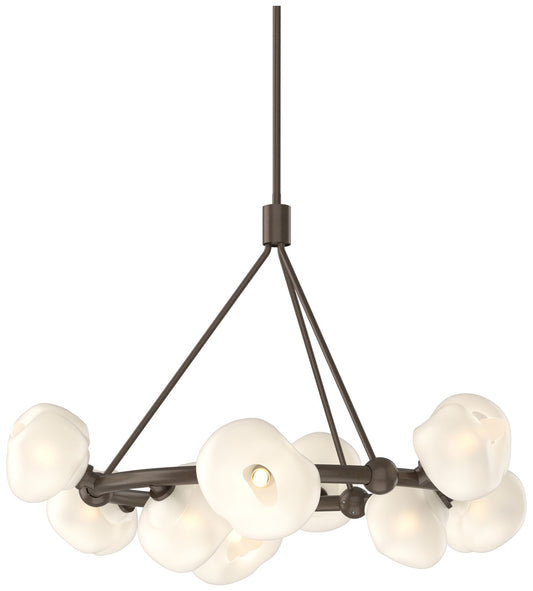 Ume 32" Wide 9-Light Bronze Ring Pendant With Frosted Glass Shade