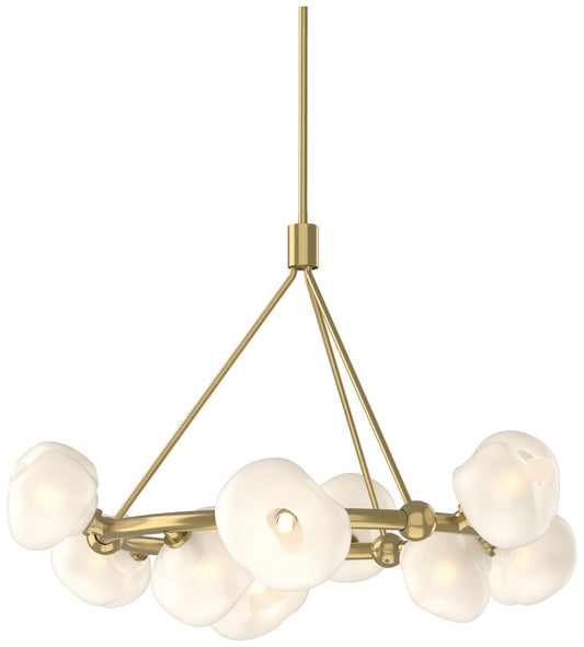 Ume 32" Wide 9-Light Modern Brass Ring Pendant With Frosted Glass Shad