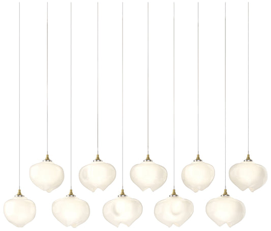Ume 44.7"W 10-Light Rectangular Modern Brass Long Pendant w/ Frosted S