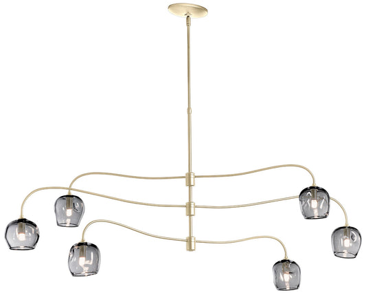 Ume 6-Light Large Pendant - Brass - Cool Grey Glass - Standard Height