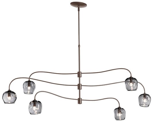 Ume 6-Light Large Pendant - Bronze Finish -Grey Glass - Standard Height