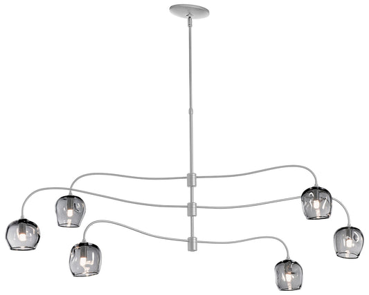 Ume 6-Light Large Pendant - Platinum Finish - Grey Glass - Standard Height