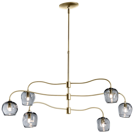 Ume 6-Light Pendant - Brass Finish - Cool Grey Glass - Standard Height