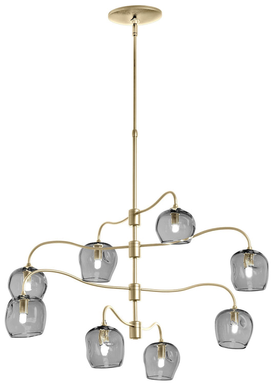 Ume 8-Light Pendant - Brass Finish - Cool Grey Glass - Standard Height