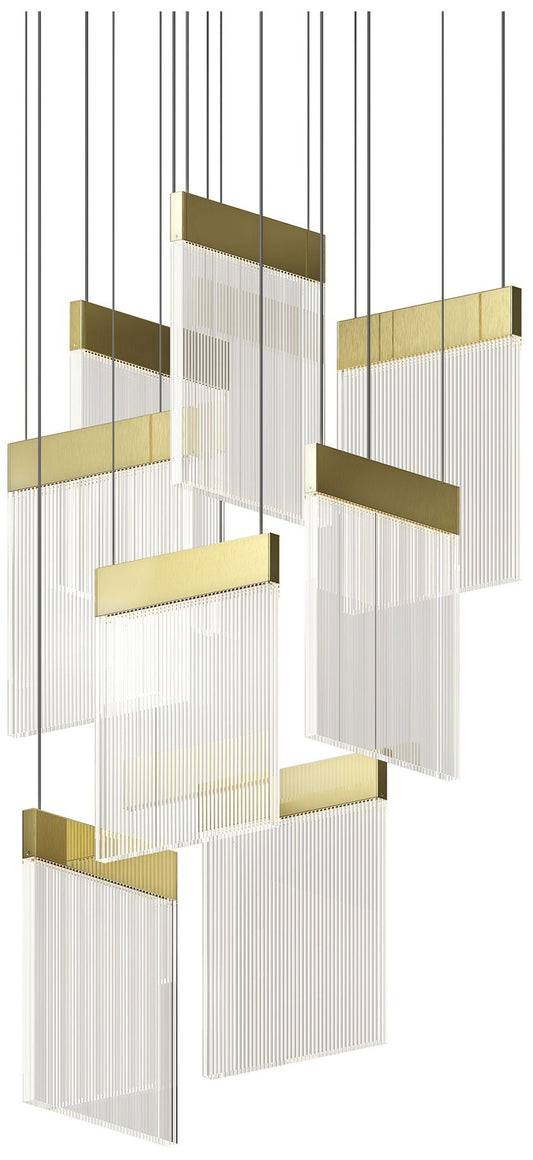 V Panels 16.25" Wide 8 Light Brass Pendant