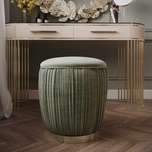 Velvet Pouffe With Gold Plated Base