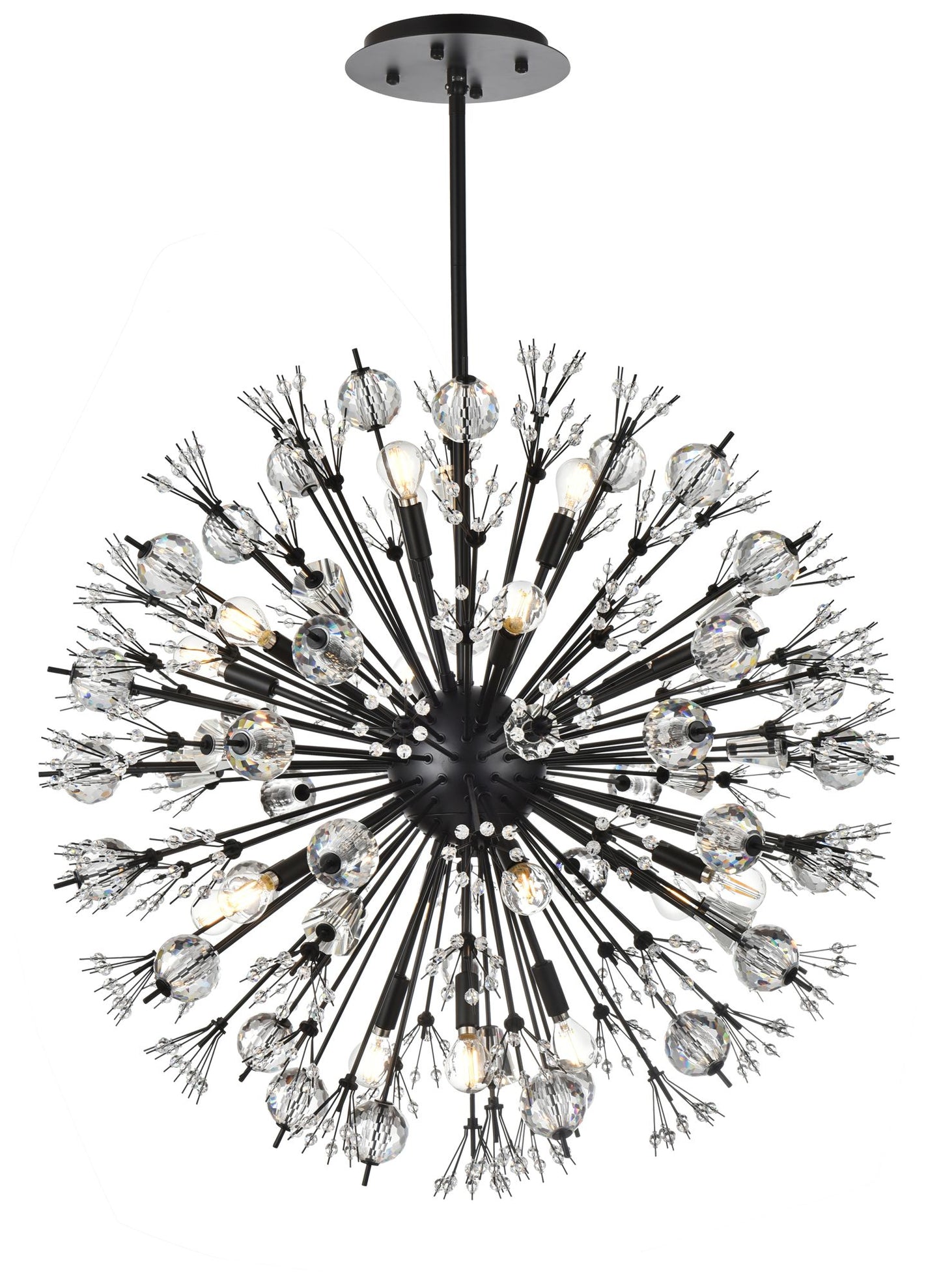 Vera 32" Crystal Starburst Round Pendant In Black