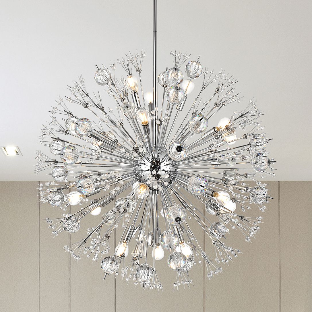 Vera 32" Wide Chrome Iron Crystal 18-Light Starburst Pendant