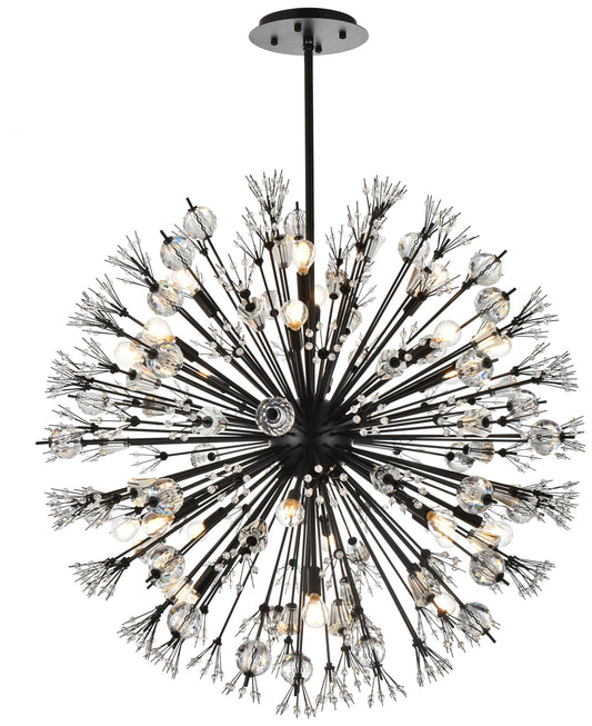 Vera 38" Crystal Starburst Round Pendant In Black