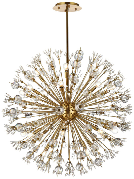 Vera 38" Crystal Starburst Round Pendant In Gold