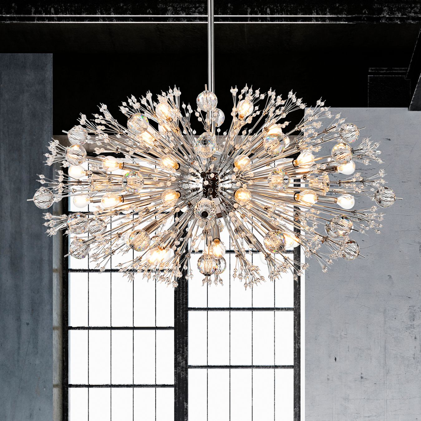 Vera 42" Crystal Starburst Oval Pendant