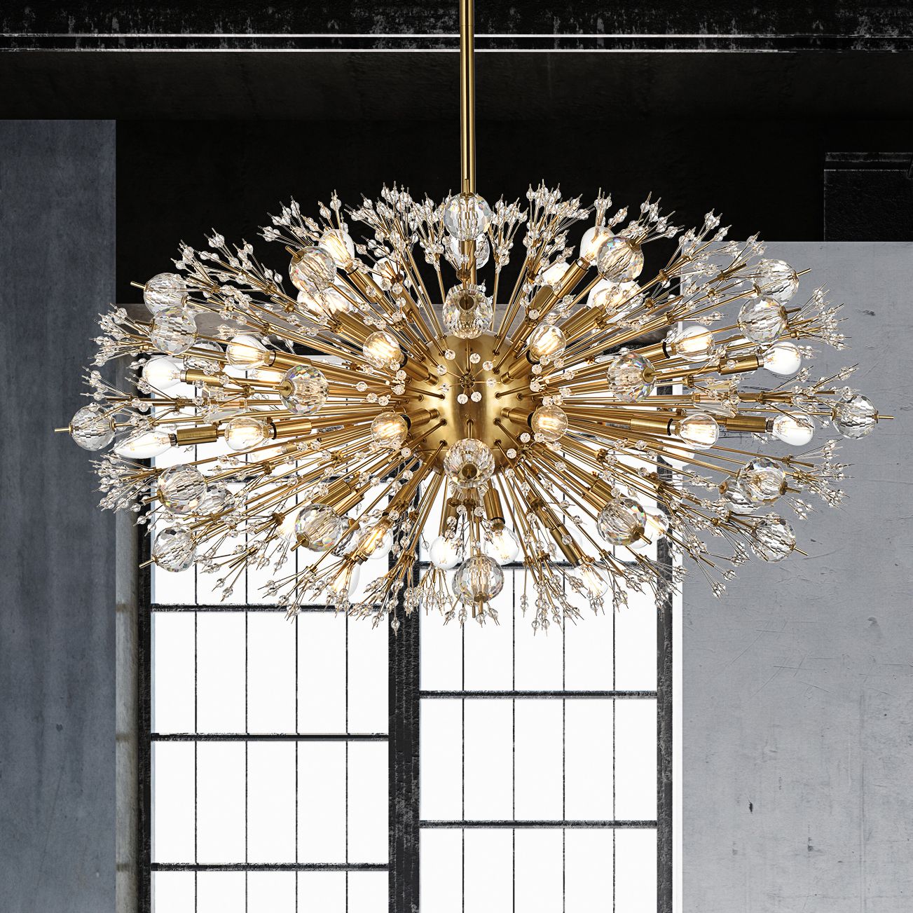 Vera 42" Wide Gold Metal 38-Light Starburst Oval Pendant