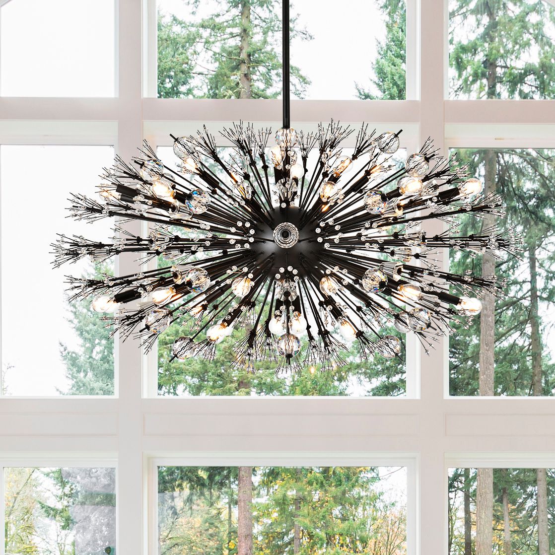 Vera 48" Crystal Starburst Oval Pendant In Black