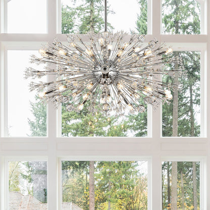 Vera 48" Wide Chrome Metal 38-Light Starburst Oval Pendant