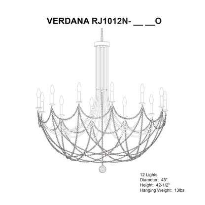 Verdana 42.5"H x 43"W 12-Light Crystal Chandelier in Heirloom Gol