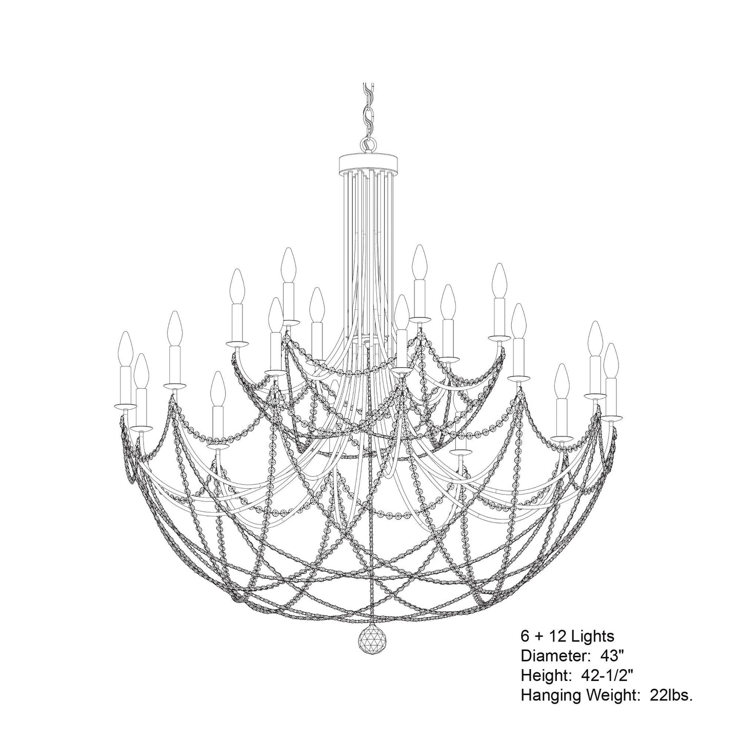 Verdana 42.5"H x 43"W 18-Light Crystal Chandelier in Black