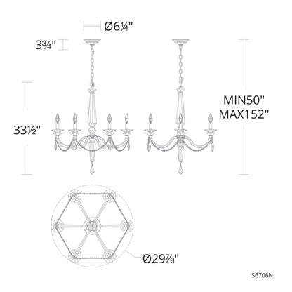 Verona 33.5"H x 29.9"W 6-Light Crystal Chandelier in Black