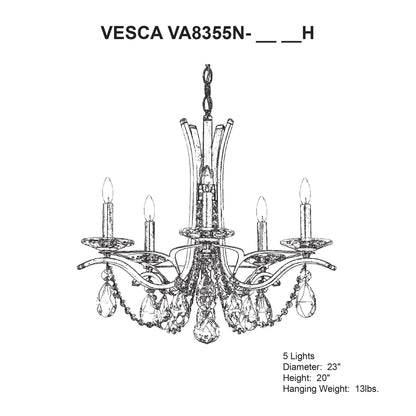 Vesca 20"H x 23"W 5-Light Crystal Chandelier in Antique Silver