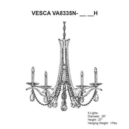 Vesca 27"H x 29"W 5-Light Crystal Chandelier in Heirloom Bronze