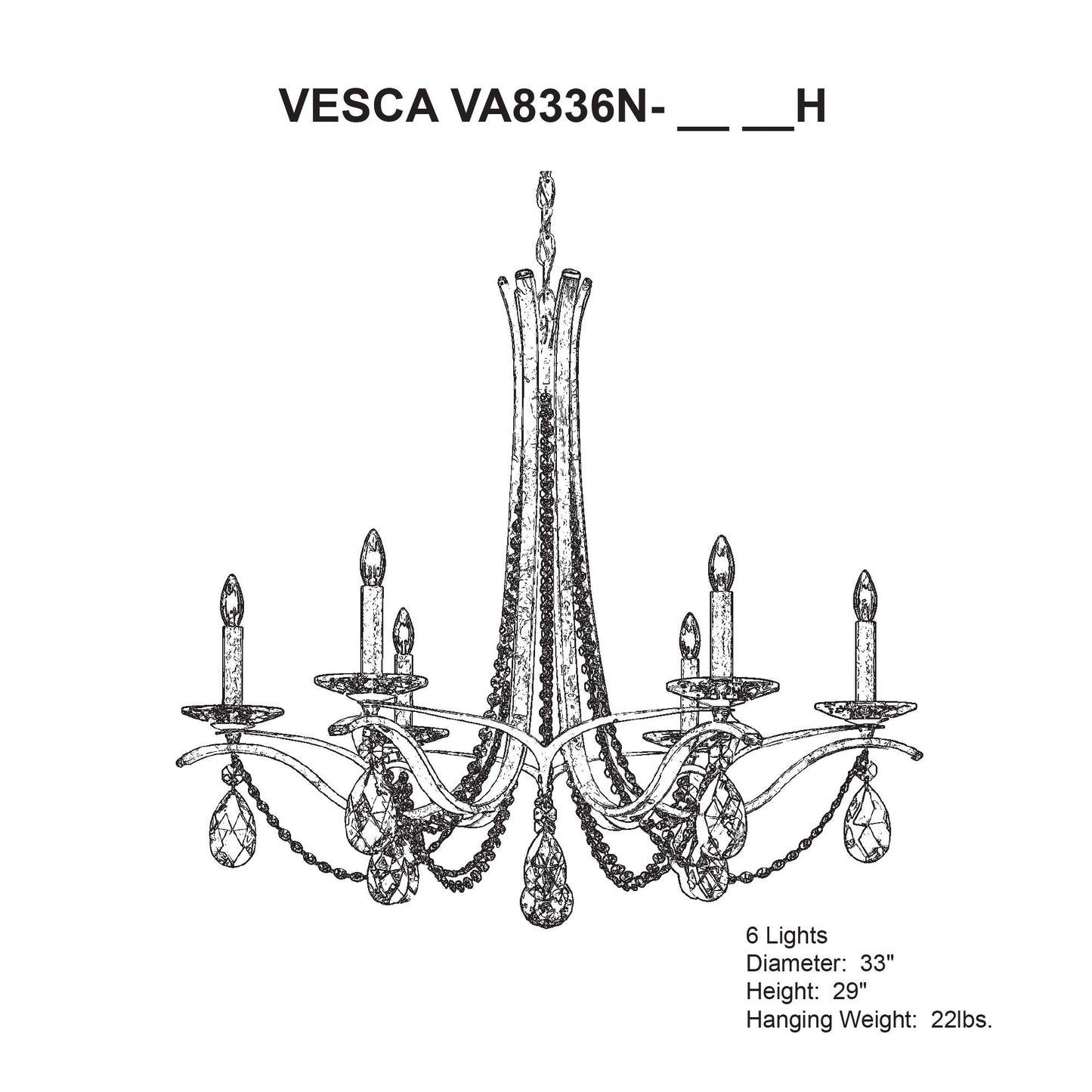 Vesca 29"H x 33"W 6-Light Crystal Chandelier in Black
