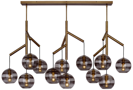 Visual Comfort Modern Sedona Triple Smoke Glass Aged Brass E26 Chandelier